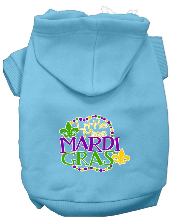 Miss Mardi Gras Screen Print Mardi Gras Dog Hoodie Baby Blue XL